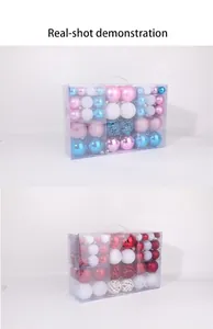 Detail view of 100-piece Christmas ball ornament set in transparent gift packaging
