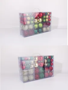 Detailed view of 100pcs Christmas ball ornament set in a transparent gift box