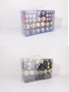 Detailed view of 100pcs Christmas ball set in transparent gift box packaging