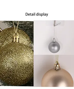 Detail display of Christmas ball ornaments in glitter, matte, and glossy finishes.