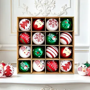 Set of 16 colorful hand-painted Christmas ball ornaments in a cardboard gift box