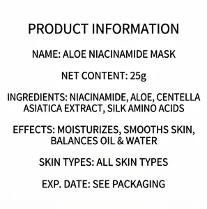 Product information and ingredients for Aloe Vera Niacinamide Hydrating Sheet Mask 25g size
