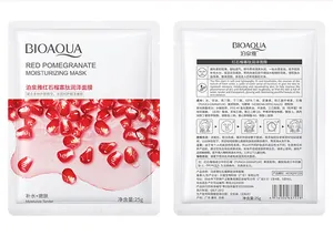 BIOAQUA red pomegranate sheet mask front and back packaging details with ingredients list.