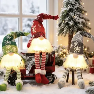 Lot de gnomes de Noël lumineux avec barbe LED pour décoration de vitrine
