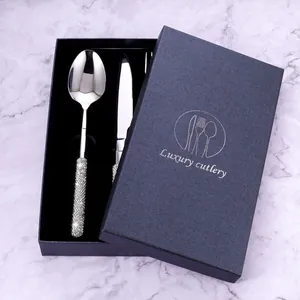 Luxury 304 Stainless Steel Cutlery Rhinestone Handle Mirror Polished Knife Fork Spoon Dining Collection