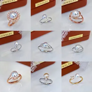 Freshwater Pearl Adjustable Open Ring For Women Copper White Gold Plated Rhinestone Minimalist Jewelry Gift Everyday Wear