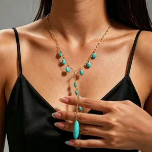 Collana Doppio Strato Bohemienne Acciaio Inossidabile Placcato Oro Turchese Sintetico Cuore Sole Croce Pendente Per Donna