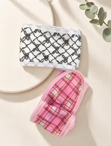 Soft fabric headbands with elegant bow grid and pink plaid patterns for skincare