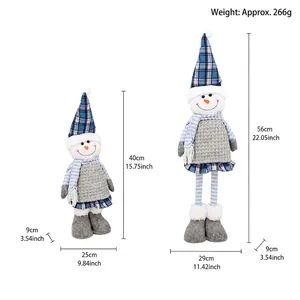 Detail view showing dimensions of retractable Christmas snowman plush decoration.
