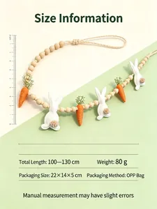 Detailed dimensions of Easter bunny and carrot wooden bead garland with measurements