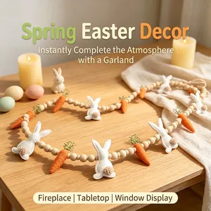 Easter bunny and carrot wooden bead garland for spring home table decoration