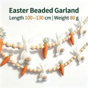 Easter wood bead garland featuring felt bunnies and carrots for holiday home decoration.