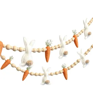 Easter bunny and carrot garland with natural wooden beads for festive spring home decor