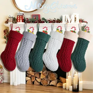 Cable Knit Christmas Stockings Polyester Hanging Holiday Party Home Decorations Festive Warm Ornaments