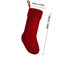 Detailed size measurements of a classic red cable knit Christmas stocking for holiday decor