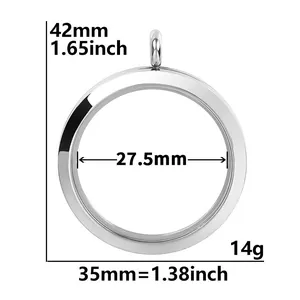 Silver stainless steel floating glass locket pendant with dimensions and weight