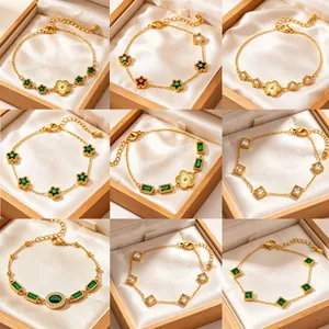Bracelet Vintage en Acier Inoxydable Plaqué Or pour Femme Breloques Étoile Fleur en Zircone Bijoux de Mode Réglables