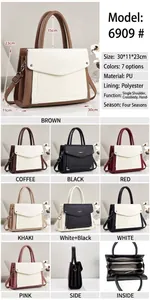 Elegant color-block PU leather handbag featuring large capacity and square tote design