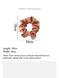 Product dimensions and material specifications for this champagne satin hair scrunchie.