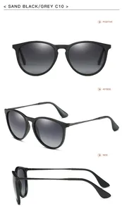 Multi-angle detail views of retro polarized sand black sunglasses with grey gradient lenses