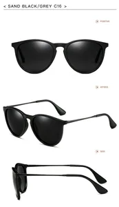 Sand black frame polarized sunglasses shown in three different viewing angles