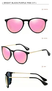 Detail views of retro cat eye polarized sunglasses with purple pink gradient lenses