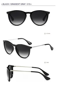 Detailed multi-angle view of vintage polarized cat eye sunglasses in gradient gray