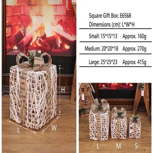 Detailed size chart showing dimensions for Christmas white woven LED light-up gift box set