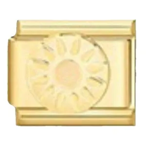 Gold plated stainless steel Italian charm link with engraved sunflower design