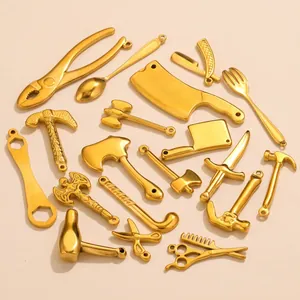 Gold stainless steel miniature tool charms collection for DIY jewelry making accessories