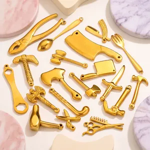 Various gold stainless steel tool charms and mini pendants for DIY jewelry making kits