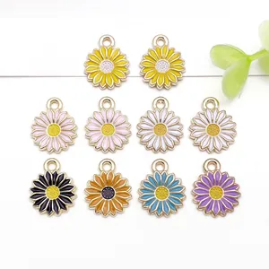Enamel Daisy Sunflower Alloy Charms For DIY Jewelry Making Colorful Floral Pendants For Necklace Bracelet Keychain Earring Handicraft