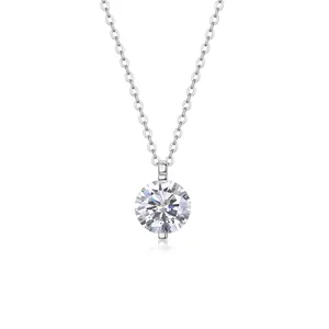 Collana con Pendente in Moissanite in Argento Sterling 925 Brillante Taglio Rotondo Solitario con Certificato GRA per Donna Gioielli da Sposa