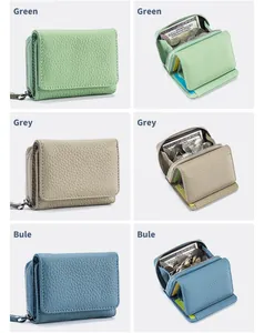 Damen RFID Mini-Geldbörse aus echtem Leder in den tollen Farben Grün, Grau und Blau.