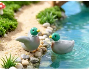 Figuritas detalladas de patos ánade real en miniatura para decoración de jardín de hadas DIY