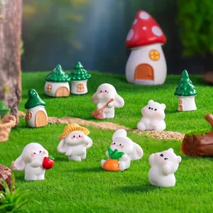 Mikrolandschaft Miniatur Kunstharz Hase Bär Haus Garten DIY Fee Garten Deko Zubehör Figur Handwerk Ornament