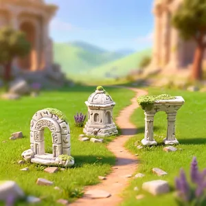 Ensemble de ruines et colonnes romaines miniatures pour décoration de micro-paysage.