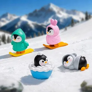 Mini figuras de pingüinos esquiadores para decoración de paisajes de nieve DIY