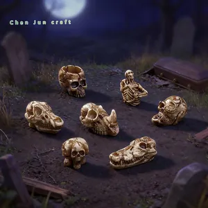 Mini Resin Animal Skull Skeleton Figurines Damaged Bone Models DIY Micro Landscape Decoration Halloween Props Horror Desk Ornaments