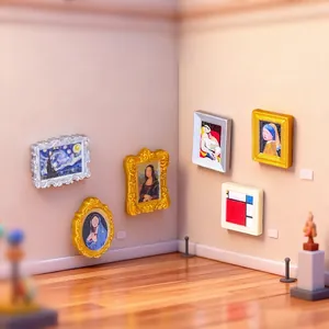 Miniature 3D resin replicas of famous world paintings for creative dollhouse gallery decor