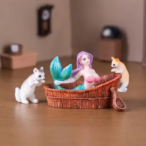 Miniatura Figurina Sirena Resina Gattino Bambola per Micro Paesaggio Casa delle Bambole DIY Decorazione Piccolo Ornamento Animale