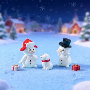 Cute miniature Christmas snowman and puppy figurines for micro landscape DIY decoration
