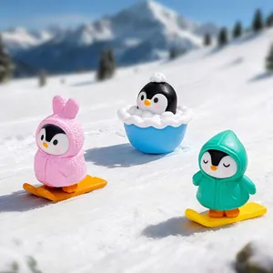 Lindas figuras de pingüinos esquiando para micropaisajes y decoración de coche