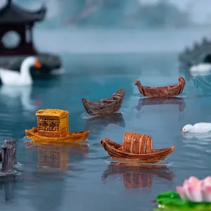 Miniature resin Jiangnan style boat ornaments for aquarium and micro landscape decor
