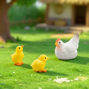 Realistische Miniatur-Henne und Küken Figuren für Garten-Mikrolandschaft DIY-Deko