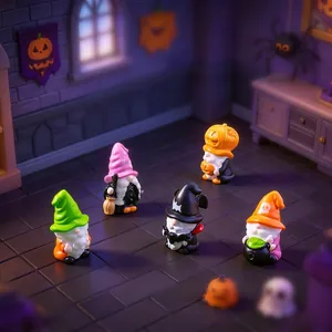 Set of five decorative Halloween witch and pumpkin gnome figurines for spooky desktop display
