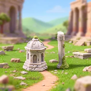Ruines romaines miniatures et colonnes anciennes pour la décoration de micro paysages