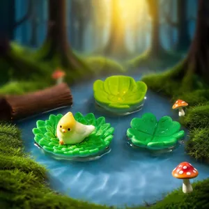Set of floating resin leaf and chick miniature ornaments for aquarium landscaping