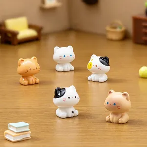 Set of 5 cute miniature sitting cat figurines for DIY crafts and home desk decoration