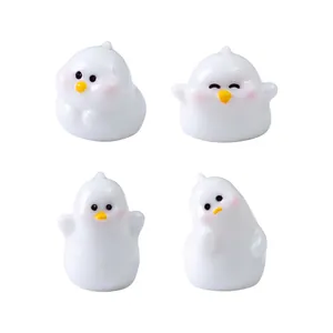 Set de cuatro lindas figuras de pato blanco en miniatura para decoración de paisajes.